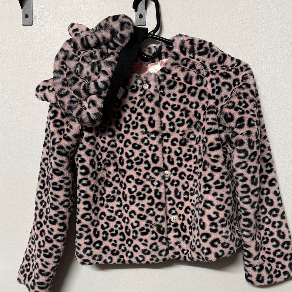 Gymboree Pink and Black Leopard Puffer Jacket with beanie